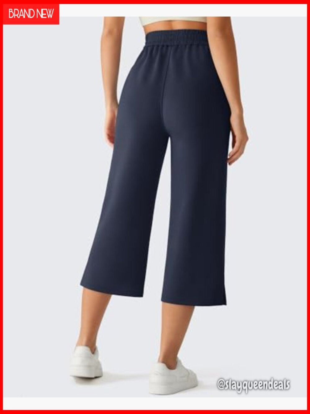 Women's Drawstring Wide Leg Capri Pants with Pockets - Picture 6 of 7